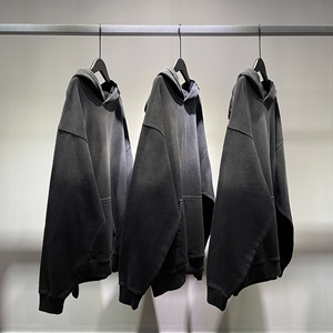 Sweat à capuche délavé personnalisé style streetwear hip-hop sans cordon pour homme - Product Image 5