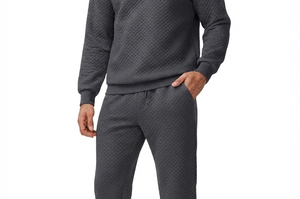 Ensemble survêtement décontracté gris foncé pour homme : sweat-shirt à col rond et pantalon de jogging pleine longueur, couleur unie, avec poches latérales, respirant - Product Image 5