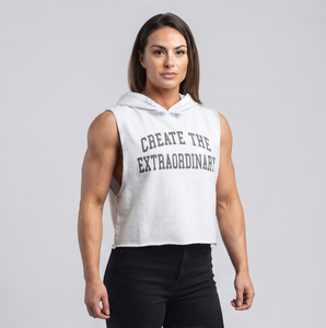 Débardeur court à capuche pour femme, imprimé logo personnalisé, effet délavé, pour l'entraînement - Product Image 3
