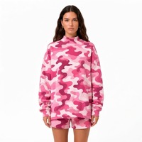 Ensemble short 2 pièces pour femme, imprimé camouflage, manches longues, coupe ample, vêtements décontractés, printemps été, tricot en coton