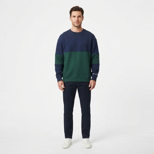 Mens <b>Navy</b> Green Color Block Crewneck <b>Sweatshirt</b> Casual Streetwear Pullover Long Sleeve Top - Product Image 1