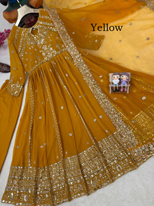 ชุดเดรส Anarkali ดีไซน์เนอร์ Georgette พร้อมงานปักลายและแขนเสื้อสไตล์ยุโรป ผ้าโมดอล สำหรับงานปาร์ตี้ แบบสำเร็จรูป - Product Image 4