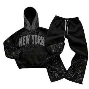 Conjunto de Sudadera con Capucha y Pantalones Deportivos con Estampado Brillante de Canadá, Unisex, Informal, Manga Larga, con Cordón, Azul y Negro, Estampado, para Otoño - Product Image 4