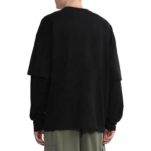 เสื้อยืดคอตตอนแท้ 100% แบบ OEM สองชั้น แขนยาว ทรงหลวม ดูเป็นชุดสองชิ้น น้ำหนักมาก สำหรับผู้ชาย - Product Image 4