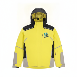 เสื้อแจ็คเก็ตพัฟเฟอร์มีฮู้ดสีเหลืองสำหรับผู้ชาย สไตล์สปอร์ต กันน้ำ เหมาะสำหรับฤดูหนาว ดีไซน์ลายปะติด ทรงปกติ ปิดด้วยซิป - Product Image 1