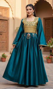 Afghan Kuchi Handmade Ethnic Clothing Tribal Traditional Evening Embroidered <b>Sequined</b> Feathers Women's Formal Kuchi Dress - Product Image 4