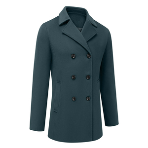 Classic Button Closure <b>Men's</b> Wool Jacket <b>Men's</b> Long Peacoat Deep Blue Green Color Slim Fit Thick Winter Windproof <b>Pea</b> <b>Coat</b> - Product Image 4