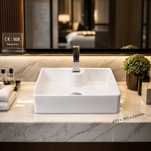 Lavabo Cuadrado de Pared para Baño, Diseño Minimalista, Superficie Lisa, Color Blanco - Product Image 2
