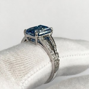 Blue 2CT Emerald Cut Moissanite Gemstone Ring Split Shank 925 Sterling Silver Fine Promise <b>Gift</b> <b>for</b> Anniversary Party <b>Her</b> - Product Image 6