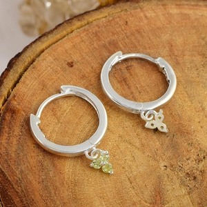 Solid 925 Sterling Silver Fine <b>Dangle</b> Drop Hoop <b>Earrings</b> <b>Small</b> Delicate Raw Natural Green Peridot Gemstone Women's Everyday Wear - Product Image 6