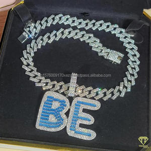 Collar de lujo estilo hip hop con diamantes de moissanita azul, modelo BE, con engaste pavé y cadena cubana, para hombre y mujer. - Product Image 3