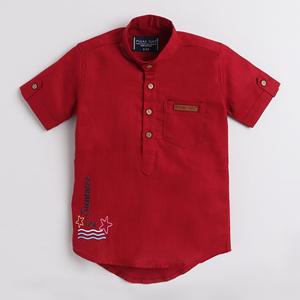 ลายจุดครึ่งแขนสั้น kurta ฤดูร้อนพิมพ์-สีแดง - Product Image 1