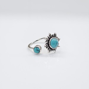 Handcrafted 925 Sterling Silver Round Turquoise Sun Flower <b>Ring</b> <b>Adjustable</b> Bohemian Gemstone Jewelry for Women - Product Image 2