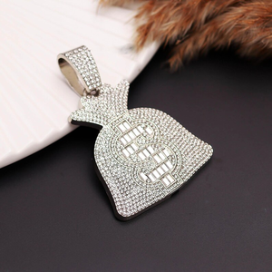 Colgante de Plata de Ley 925 con diseño de Bolsa de Dinero, con incrustaciones de Moissanita de corte brillante redondo, estilo Hip Hop llamativo para hombre - Product Image 2