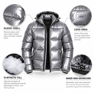 Chaquetas de hombre para invierno, a la moda, elegantes, brillantes, con diseño personalizado, con capucha, ropa exterior para hombre, chaqueta acolchada con plumas, con cierre de cremallera. - Product Image 6