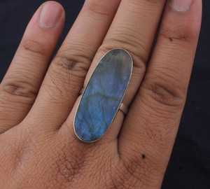 Blue Fire Labradorite Sterling Silver <b>Ring</b> Handmade Gemstone Jewelry Elegant Statement <b>Ring</b> Gift For Women - Product Image 4