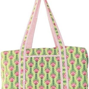 Hand Block Printed Cotton Duffel <b>Bag</b> Quilted Travel Tote Handmade Weekender <b>Overnight</b> <b>Bag</b> Women Green Large Capacity - Product Image 2