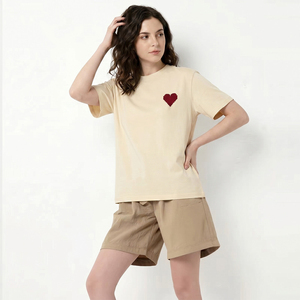 Women White <b>Heart</b> Print T-Shirt Short Sleeve O-Neck Casual Loose Fit Summer <b>Top</b> 100% Cotton Jersey Breathable - Product Image 5
