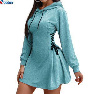 Robe mini à capuche en polaire écologique pour femme, personnalisable, avec logo uni sur le devant, coupe ajustée, manches longues, pour la saison printemps/hiver - Product Image 6