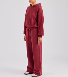 OEM/ODM 100% Cotton 380 GSM Solid Lace Winter Embroidered Rhinestone Regular Tracksuit <b>Set</b> <b>Plus</b> <b>Size</b> Hoodie <b>Joggers</b> Wholesale - Product Image 5