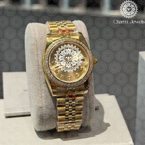 Charm Jewells Luxury Women's Gold <b>Watch</b> <b>Diamond</b> Bezel Analog Quartz Round 36mm Folding Clasp - Product Image 1