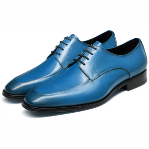 Zapatos Oxford de Vestir con Punta en Pico, de Cuero Genuino Azul, con Cordones, con Diseño a Cuadros, para Oficina y Trabajo, Otoño, Invierno y Primavera - Product Image 2