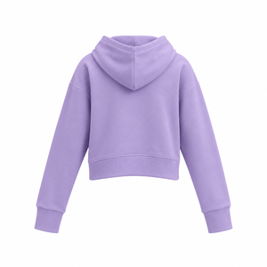 Sudadera Corta con Capucha para Mujer, Color Morado Sólido, Hombros Caídos, Manga Larga, Estilo Casual - Product Image 2