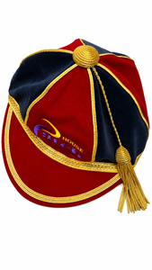 Patch House Velvet <b>Baseball</b> <b>Cap</b> 6-Panel Embroidered Logo Unisex Formal Hat Red and <b>Black</b> with Gold Tassel - Product Image 4