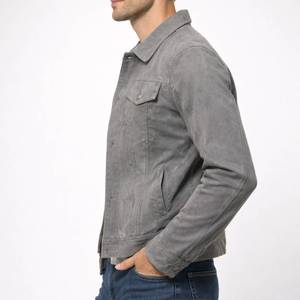 Francis Mens Grey <b>Suede</b> Breathable Winter Trucker <b>Jacket</b>-Genuine Leather - Trucker Leather <b>Jacket</b> Grey <b>Suede</b> - Product Image 2