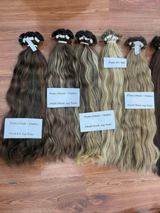 Extensiones de cabello humano vietnamita virgen con punta plana de queratina, cutícula alineada, doble trama, alta calidad, ondulado natural. - Product Image 3