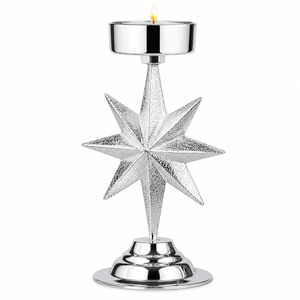 Luxury <b>Silver</b> Candle Stand Metal Tea Light Holder Wholesale 8-Point Star <b>Candlestick</b> Holders for Bulk Christmas Decorations - Product Image 1