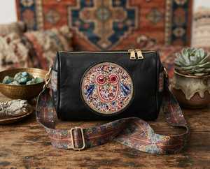Sac fourre-tout décontracté pour femme en cuir véritable noir, style vintage géométrique, imperméable, avec perles décoratives, fermeture éclair, capacité 3L+, usage quotidien - Product Image 1
