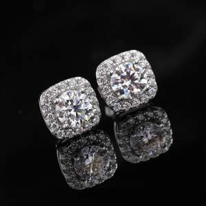 Cushion Halo Moissanite <b>Stud</b> Earrings Round Cut 925 Sterling <b>Silver</b> Classic Elegant Jewelry Gift For Women - Product Image 1