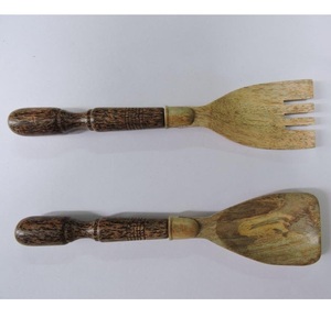 High Quality European Style Eco-Friendly Acacia Wood Salad <b>Servers</b> with Rippled Handles Serving Spoon Kitchenware From India - Product Image 2