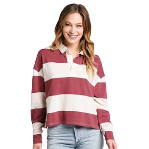 Vente en gros de polos à manches longues rayés pour femmes, de qualité supérieure, avec logo personnalisé, collection d'hiver confortable, fabrication - Product Image 2