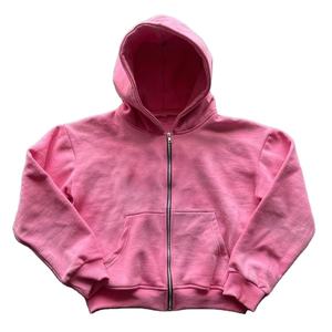 Custom Drop Shoulder Distressed 100% Cotton Washed Blank <b>Zip</b> <b>up</b> Vintage Boxy Cropped Cut and Sew Oversized Hoodies for <b>Men</b> - Product Image 4