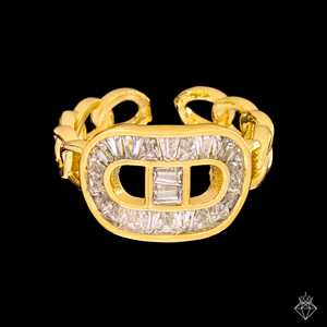 แหวนคริสตัลทรงเหลี่ยมชุบทองประดับอัญมณีป้องกันการเสื่อมเสียของ Prao สำหรับผู้หญิง - Product Image 2