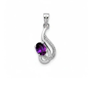 Pendentif tendance en argent sterling plaqué rhodium avec améthyste taille ovale – Cadeau minimaliste fait main pour elle, bijoux de février - Product Image 2