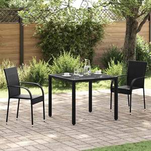 Juego de 2 Sillas de Comedor de Ratán PE Negro y Acero con Recubrimiento en Polvo para Muebles de Jardín - Product Image 1