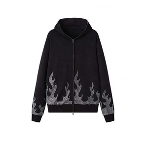 Best Selling 2026 Winter Men's <b>Thick</b> <b>Fleece</b> 100% Cotton Oversized Fit Zip-Up Hoodie Custom Logo Rhinestone Breathable - Product Image 2