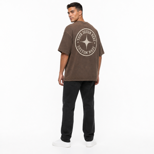 T-shirt en jersey de coton surdimensionné pour homme, col rond, manches courtes, style streetwear, délavé à l'acide, effet usé, respirant, écologique - Product Image 2