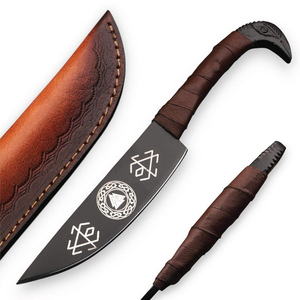 Viking Knife Hand Forged Carbon Steel Blade Serrated Edge Wood Handle Leather Sheath-Lightweight Durable - Product Image 1