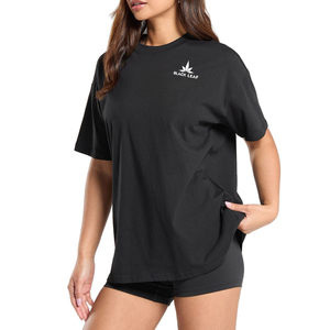 เสื้อยืดออกกำลังกายผู้หญิง Black Leaf ทรงหลวม คอกลม แขนสั้น ผ้าฝ้าย 100% ระบายอากาศได้ดี ซับเหงื่อ เหมาะสำหรับเล่นกีฬาและฟิตเนส - Product Image 1