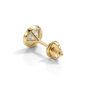 Boucles d'oreilles clous en or massif 14 carats avec diamant de laboratoire rond brillant serti clos, certifiées IGI, bijoux de luxe pour femme, cadeau - Product Image 2