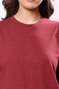 Haut ample décontracté pour femme en polyester/coton tricoté 180g, décoré de rouge, col rond uni, manches courtes, été, écologique - Product Image 3
