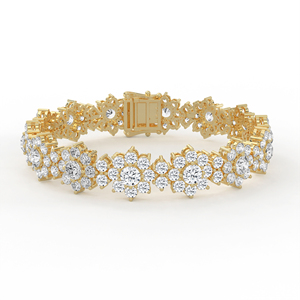 Pulsera de tenis de lujo con racimo de flores de diamantes redondos, oro de 14k y 18k, brazalete de eslabones con motivo floral continuo, joyería llamativa - Product Image 1