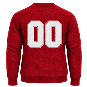 Pull en tricot doux pour homme, rouge écarlate personnalisé, col rond, manches longues, pull décontracté chaud pour l'hiver avec logo sur le devant personnalisé - Product Image 2