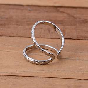 925 Sterling Silver Double Band <b>Adjustable</b> <b>Ring</b> – Textured Engraved Wrap <b>Ring</b> Handmade Open Cuff Minimalist Stackable Jewelry - Product Image 3