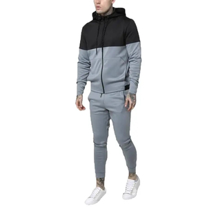 Conjunto deportivo de dos piezas con cremallera cómoda para hombre, ligero, de algodón y poliéster, conjunto deportivo estampado para correr. - Product Image 1