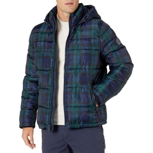 Veste matelassée à capuche pour homme, à carreaux, épaisse, coupe-vent, décontractée, fermeture éclair, rembourrage en polyester, coupe régulière - Product Image 6